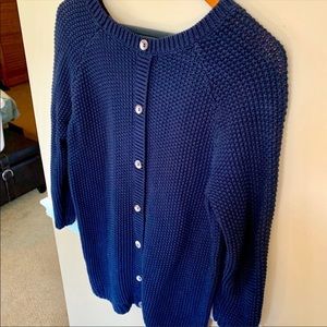 Navy cable knit pullover with buttons